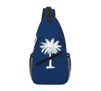 PEGQCVAM Sac de poitrine croisé en diagonale avec drapeau de la Caroline du Sud. Grande capacité, bretelles réglables, porte-gobelets et porte-parapluies des deux côtés.