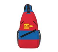 PEGQCVAM Sac de poitrine croisé en diagonale avec drapeau mongol Grande capacité, bretelles réglables, porte-gobelets et porte-parapluies des deux côtés.
