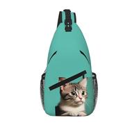 PEGQCVAM Sac de poitrine croisé en diagonale avec motif chat curieux. Grande capacité, bretelles réglables, porte-gobelets et porte-parapluies des deux côtés.