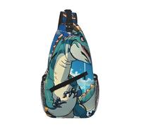 PEGQCVAM Sac de poitrine en diagonale avec motif de dinosaure - Grande capacité - Bretelles réglables - Porte-gobelets et porte-parapluies des deux côtés.