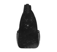 PEGQCVAM Sac de poitrine en diagonale avec motif galaxie noir et blanc, grande capacité, bretelles réglables, porte-gobelets et porte-parapluies des deux côtés.