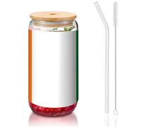 PEGQCVAM Tasse en bambou avec couvercle et paille en forme de drapeau de la Côte d'Ivoire 473 ml Sans BPA Gobelet réutilisable avec couvercle en bambou et paille en verre pour boissons chaudes ou