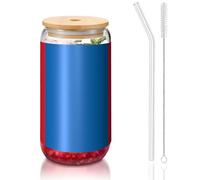 PEGQCVAM Tasse en bambou avec couvercle et paille Motif drapeau mongol 473 ml Sans BPA Gobelet réutilisable avec couvercle en bambou et paille en verre pour boissons chaudes ou froides