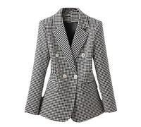 Pegsmio Blazer à manches longues crantées double boutonnage pour femme, Combinaison noire, M