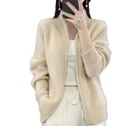 Pegsmio Cardigan à fermeture éclair en laine mérinos pour femme - Pull automne hiver épais manches longues décontracté - Haut en tricot cachemire, beige, XL