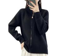Pegsmio Cardigan à fermeture éclair en laine mérinos pour femme - Pull d'automne et d'hiver épais à manches longues - Haut en tricot de cachemire décontracté, Noir , XL