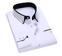 Pegsmio Chemise à Manches Longues pour Homme, Style Coréen, Coupe Ajustée, Col Rabattu, Chemise blanche, XL