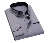 Pegsmio Chemise à Manches Longues pour Homme, Style Coréen, Slim, Col Rabattu, L