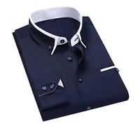 Pegsmio Chemise à manches longues pour hommes, style coréen, coupe ajustée, col rabattable, L