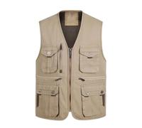 Pegsmio Gilet multi-poches pour homme été, printemps, automne, photographe, voyage, gilet sans manches avec de nombreuses poches, kaki, XL