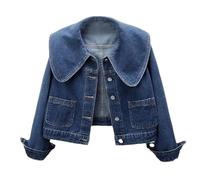 Pegsmio Streetwear Vestes en jean pour femme Col naval Hauts Harajuku Manteaux vintage, bleu, XL