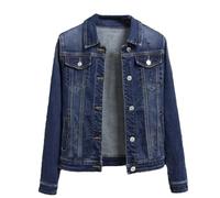 Pegsmio Veste en jean pour femme - Automne - Manches longues - Simple boutonnage - Veste courte, bleu foncé, XL