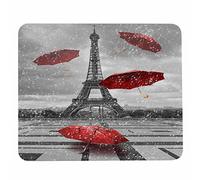 Pehede Tapis de souris Tour Eiffel parapluie rouge tombant les jours de pluie, petit tapis de souris de jeu en caoutchouc antidérapant, tapis de souris personnalisé pour le bureau et la maison, 20 x