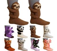 peiaclkde Chaussettes tricotées en forme d'animal 3D | Chaussettes de Noël fantaisie confortables à câliner par crochet à la main, douces, respirantes, chaussettes d'hiver chaudes en forme d'animal 3D