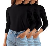 peiaclkde Hauts Thermiques Femmes Lot de 3 Hauts à Manches Longues Pulls Col Roulé pour Femmes Couches de Base Douces Haut Skims Pulls Unis Légers Sous-vêtements Thermiques Chemise Coupe Ajustée Haut