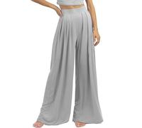 PEIARA Pantalon à jambes larges pour femmes, pantalon plissé décontracté Palazzo fluide pour femme, taille haute élastique, coupe ample, confortable 2024, Gris pastel, Taille S