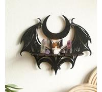 Peiaw Étagère Mural Chauve-Souris Lune - Déco Gothique Mystique/Bois Noir pour Cristaux/Bougies/Bijoux Déco Halloween Salon/Chambre 30x25.5cm Vitrine Occulte Unique