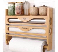Peiaw Organisateur de Cuisine Rangement Mural 3 en 1 Coupe-Capsule en Bambou Porte-Rouleau Mural Distributeur de Film Alimentaire de Cuisine Porte-Rouleau de Cuisine Suspendu-Holz