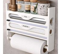 Peiaw Organisateur de Cuisine Rangement Mural 3 en 1 Coupe-Capsule en Bambou Porte-Rouleau Mural Distributeur de Film Alimentaire de Cuisine Porte-Rouleau de Cuisine Suspendu-Weiß