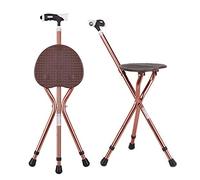 PeiBan Siège De Canne Pliant, Bâton De Marche Léger À Trépied Réglable en Hauteur Et Siège avec Lumière LED, Tabouret À Béquille À 3 Pieds pour Personnes âgées ou handicapées (Brown)