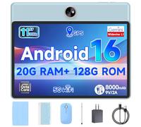 PEICHENG Tablette Android 15 Octa-Core, RAM 20 Go (8 + 12 Expand) + ROM 128 Go, 9 V/2 A charge rapide, 5 Mpx + 13 MP double caméra, bleu ciel (tablette avec étui/souris/clavier/stylet capacitif)