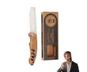 Peigne à barbe pliable pour homme, outil de toilettage de poche | Acier inoxydable avec verrou de doublure stable, dents en métal renforcé, distributeur de baume à barbe pour coiffure