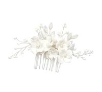 Peigne à cheveux avec fleurs blanches - Perruque de mariage avec perles de cristal pour mariée et demoiselles d'honneur, One Size, Agar, Aucune pierre précieuse.