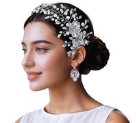Peigne à cheveux de mariée, accessoire de mariage et de fête, fleurs en cristal argentées scintillantes, alliage de fer, 28 x 9,5 cm, motif floral unique pour la mariée