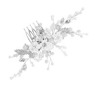 Peigne à Cheveux de Mariée Fleur Cristal Perles Argenté pour Femmes | Alliage, Pâte Polymère, Pierres Brillantes et Perles Fantaisie, Soirées et Mariages, Touche Élégante pour Femmes et Filles