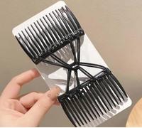 Peigne à cheveux élastique réglable, double pince à cheveux extensible, sans pli - Accessoires de coiffure pour femme - Noir