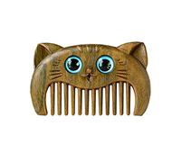 Peigne à cheveux en bois de santal, bois naturel antistatique pour démêler et coiffer cheveux bouclés humides ou secs, épais, ondulés ou raides pour femme et homme, forme de chaton mignon (marron)