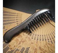 Peigne à cheveux en corne noire naturelle avec large manche en bois
