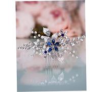 Peigne à cheveux en cristal de saphir pour mariée, perle, feuille de cristal bleue, marquise, bal promo, fête, festival, accessoires mariage pour femmes et filles (argent)