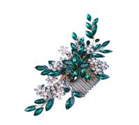 Peigne à cheveux en cristal et perles for femme, épingle forme de fleur feuille, diadème mariage, accessoire bijouterie(Green)