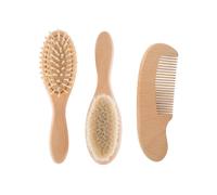 Peigne À Cheveux En Laine De Hêtre Pour Bébés, Ensemble De 3 Pièces, Brosse À Cheveux, Masseur De Tête Pour Nouveau-Nés Filles Garçons, Fournitures Cadeaux De Réception-Cadeau