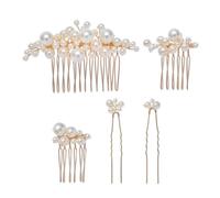 Peigne à Cheveux Ensemble Élégant de Mariée en Perles Dorées | Abs Alliage, Style Latéral Raffiné, pour Noces et Fiançailles, Mise en Place Simple