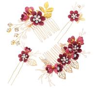 Peigne à Cheveux Fleur Mariée en Alliage de Zinc, Rouge, 1 Set | Coiffe Élégante pour Mariage et Anniversaire, Forme de Fleur Délicate, Mise en Place Facile et Rapide