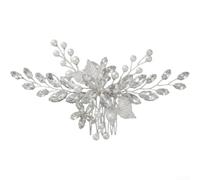 Peigne à cheveux floral avec perles et cristaux Argenté 15 cm | Perles élégantes, strass transparents, vignes en fil d'argent, poids léger, 23 g, prêt pour un mariage