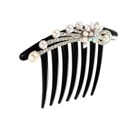Peigne à Cheveux Perlé de Mariée, Coiffure Élégante Noire | Alliage Plastique, Sept Dents, Décor Floral Orné de Cristaux, Facile à Glisser, pour Mariages et Dîners