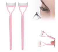 Peigne à cils professionnel à dents métalliques - Outil séparateur de cils et de sourcils à double extrémité avec poignée ergonomique(Pink,2pcs)