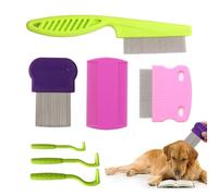 Peigne à dents fines pour chat, peigne démêlant pour chiens - Peigne anti-puces démêlant pour chien, 7 pièces,Peigne anti-taches pour animaux de compagnie, peigne à poux pour chiot, chaton, hamster, l