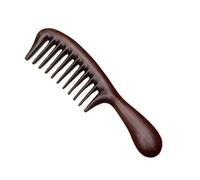 Peigne à dents larges en bois de santal avec poignée tambour, outil toilettage des cheveux ébène for hommes(Dark Brown)