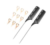Peigne à Mèches pour Séparation des Cheveux, avec Anneaux | Plastique et Acier, pour Mèches Fines et Nœuds, Style Professionnel, 9 Anneaux Dorés Inclus