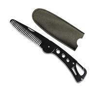 Peigne à moustache, peigne à barbe pliant en acier inoxydable avec couverture en cuir, portable multifonction antistatique pour hommes toilettage Switchblade