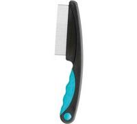 Trixie Peigne anti-puces 2410 – 15 cm – manche caoutchouté noir/bleu, pour tous types de pelage