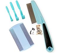 Peigne anti puce et tique pour chien et chat. Kit de crochet et tire tiques pour enlever et éliminer puces et poux des animaux de compagnie. Outil de toilettage. Elimination naturelle Lot de 5 pcs