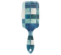 Peigne antistatique carré à rayures géométriques brodées bleu rouge-gorge pour femme noire. Brosse de massage pour cuir chevelu clairsemé avec poignée ergonomique cepillo para pelo rizado