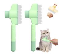 Peigne Chat|2 Pack Brosse Poils Animaux Autonettoyante Pour Poils, Peigne Anti Puces Pour Chat Avec Bouton De Déverrouillage, Brosse de Toilettage Pour Convient Aux Poils Longs Et Courts (Vert*2)