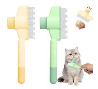Peigne Chat|2 Pack Brosse Poils Animaux Autonettoyante Pour Poils, Peigne Anti Puces Pour Chat Avec Bouton De Déverrouillage, Brosse de Toilettage Pour Convient Aux Poils Longs Et Courts (Vert+Jaune)
