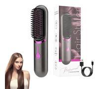Peigne Chauffant, Brosse lissante sans fil, portable et pratique pour les voyages, rechargeable par USB, 5 400mAh, ion négatif, chauffante, pour femmes et hommes (Noir)